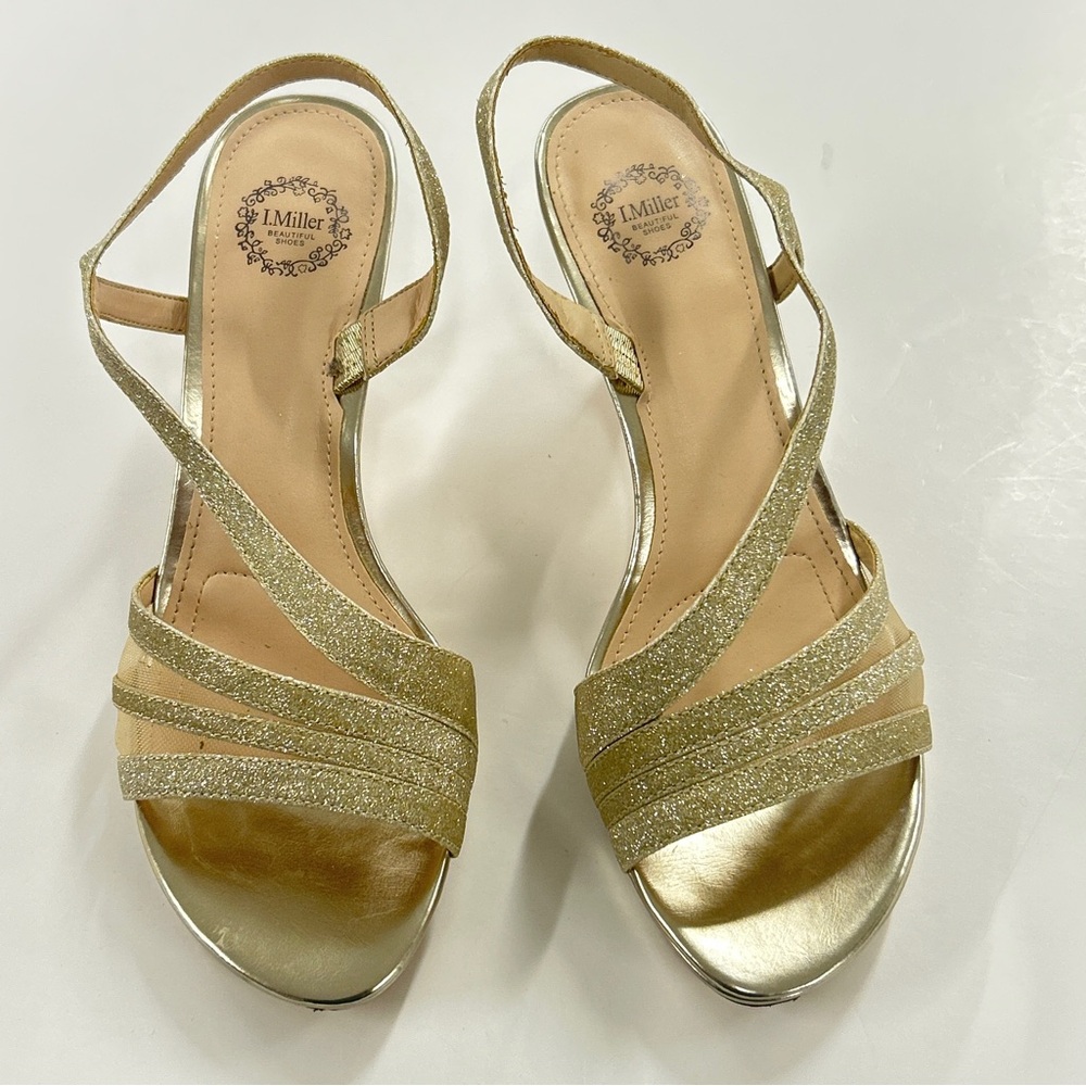 I. Miller Size 8 Gold Glitter Slingback Sandals Strappy Dress Shoes‎